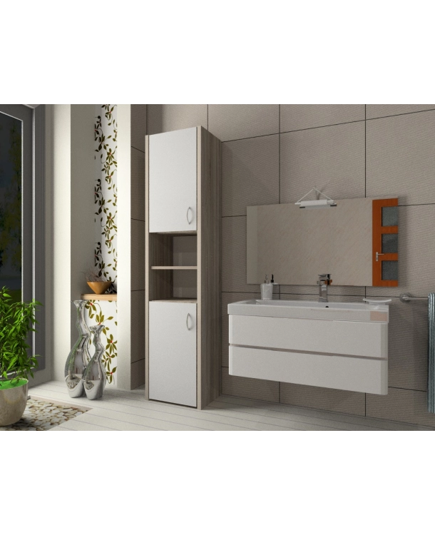 Słupek łazienkowy Adaś 2D Sonoma + Front Biały 30 cm